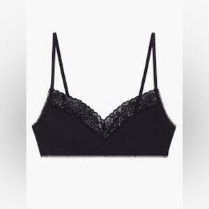 SHEIN Black Bra Basic Bralette Lace Peak-A-Boo Trim Top Shirt Adjustable Strap